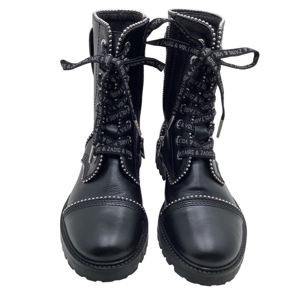 {Zadig & Voltaire} Women's Joe Round Toe Smooth Low-Heel Combat Boots - Picture 2 of 16